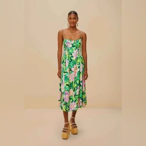 FARM RIO Green Painted Flowers Lenzing™ Ecovero™ Euroflax™ Midi Dress